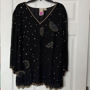 Elegant Black Beaded Top with Gold Accents